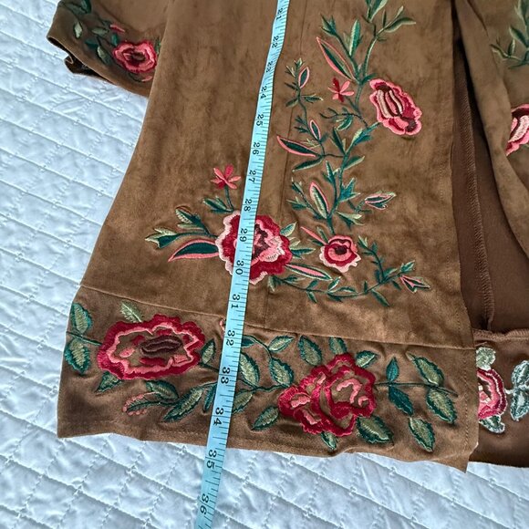 Curations Embroidered Open Front Suede Feel Jacket S Brown - Picture 10 of 10